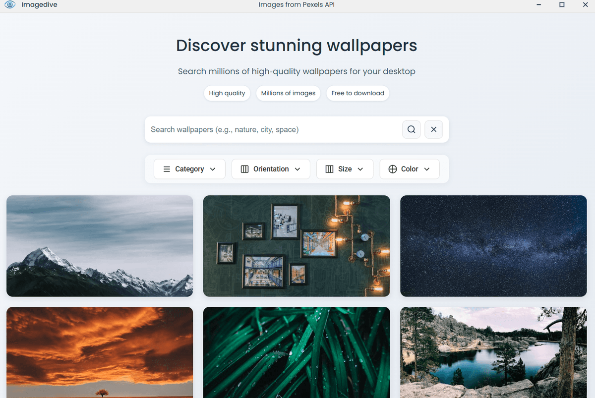 Imagedive - Project built with Electron.js, React, Node.js